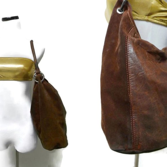 Innue Italian BROWN LEATHER PURSE~Boho Bag*Tote*Handbag  Innue Suede Leather boho bag Made in Italy